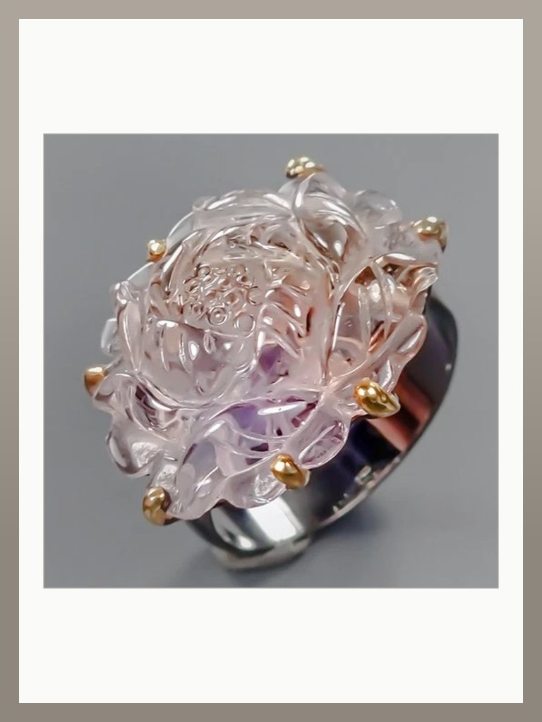 Ring 34ct Carved Flower Ametrine 925 Stunning! Size 9